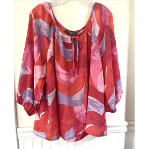Olivia & Martin Woven Peasant Top Blouse Shirt Boho Pink Red Orange Plus Size 2X
